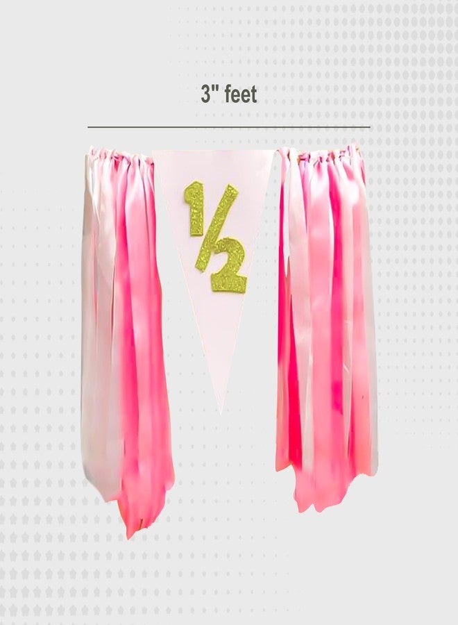 Untumble Half Birthday Decoration for Baby Girl - Pink Bunting Banner, 1/2 Birthday Cap, Triangle Bunting - Pack of 3 - Image 3